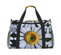 Borsa da viaggio a mano con margherite, grande borsa per la spesa riutilizzabile, perfetta per attività all'aperto, sport, campeggio e generi alimentari, nero, Taglia unica