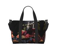 Borsa da viaggio a mano con motivo uva e vino, adatta per lavoro, viaggi, fitness, turismo, borsa casual da donna con cerniera