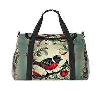 Borsa da viaggio a mano con note musicali e uccelli color foglia di tè, grande borsa per la spesa riutilizzabile, perfetta per attività all'aperto, sport, campeggio e generi alimentari, nero, Taglia