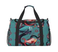 Borsa da viaggio a mano con pesce e polpo, grande borsa per la spesa riutilizzabile, perfetta per attività all'aperto, sport, campeggio e generi alimentari, nero, Taglia unica