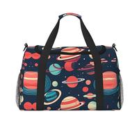 Borsa da viaggio a mano con pianeti dello spazio, grande, riutilizzabile, perfetta per attività all'aperto, sport, campeggio e generi alimentari, nero, Taglia unica