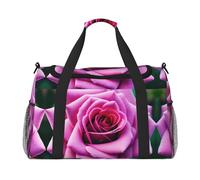Borsa da viaggio a mano con rose viola, grande borsa per la spesa riutilizzabile, perfetta per attività all'aperto, sport, campeggio e generi alimentari, nero, Taglia unica