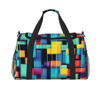 Borsa da viaggio a mano con schema geometrico quadrato. Design alla moda, grande capacità di archiviazione, adatta per viaggi di lavoro e brevi viaggi, nera, taglia unica