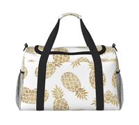 Borsa da viaggio a mano con sfondo di ananas dorato, grande borsa riutilizzabile per la spesa, perfetta per attività all'aperto, sport, campeggio e generi alimentari, nero, Taglia unica