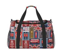 Borsa da viaggio a mano con simboli dell'Inghilterra, grande, riutilizzabile, perfetta per attività all'aperto, sport, campeggio e generi alimentari, nero, Taglia unica
