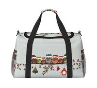 Borsa da viaggio a mano con simpatici gufi natalizi su un ramo, grande borsa riutilizzabile per la spesa, perfetta per attività all'aperto, sport, campeggio e generi alimentari, nero, Taglia unica