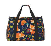 Borsa da viaggio a mano con simpatico animale e fiore di volpe, grande, riutilizzabile, perfetta per attività all'aperto, sport, campeggio e generi alimentari, nero, Taglia unica
