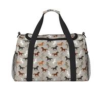 Borsa da viaggio a mano con simpatico cavallo, grande, riutilizzabile, perfetta per attività all'aperto, sport, campeggio e generi alimentari, nero, Taglia unica