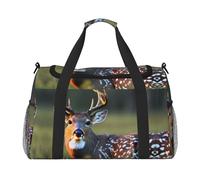 Borsa da viaggio a mano con simpatico cervo, grande, riutilizzabile, perfetta per attività all'aperto, sport, campeggio e generi alimentari, nero, Taglia unica