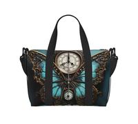 Borsa da viaggio a mano con stampa a farfalla con orologio, borsa da viaggio con cerniera, borsa per la notte per donne e uomini