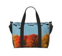 Borsa da viaggio a mano con stampa di anatre selvatiche e alberi che volano, borsa da palestra sportiva, borsa da notte, borsa da viaggio da spiaggia, borsa da weekender per donne e uomini, nera,