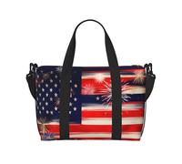 Borsa da viaggio a mano con stampa di fuochi d'artificio con bandiera americana del 4 luglio, borsa da palestra, borsa da viaggio per il fine settimana, borsa sportiva, per donne e uomini, nero