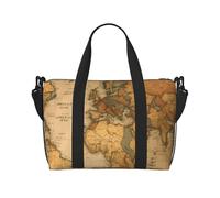 Borsa da viaggio a mano con stampa di mappa del mondo con cerniera, borsa per la notte per donne e uomini