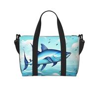 Borsa da viaggio a mano con stampa di pesci volanti negli oceani, borsa da palestra, borsa da viaggio per il fine settimana, borsa sportiva per donne e uomini, nero, Taglia unica