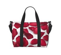 Borsa da viaggio a mano con stampa di petali di rosa rossa con cerniera, borsa per la notte per donne e uomini