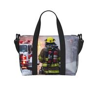 Borsa da viaggio a mano con stampa di pompiere vigile del fuoco, borsa da palestra, borsa da viaggio per il fine settimana, borsa sportiva per donne e uomini, nero, Taglia unica