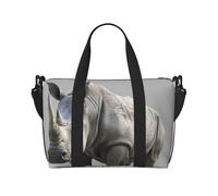 Borsa da viaggio a mano con stampa di rinoceronte, borsa da palestra, borsa da viaggio per il fine settimana, borsa sportiva per donne e uomini, nero, Taglia unica
