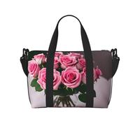 Borsa da viaggio a mano con stampa di rose rosa con cerniera, borsa per la notte per donne e uomini