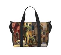 Borsa da viaggio a mano con stampa di strada italiana con cerniera, borsa per la notte per donne e uomini