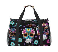 Borsa da viaggio a mano con stampa di teschi di zucchero, borsa a tracolla pieghevole, nera, taglia unica