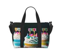 Borsa da viaggio a mano con stampa di torte di buon compleanno, con cerniera, borsa per la notte per donne e uomini