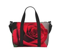 Borsa da viaggio a mano con stampa floreale rossa con rosa rossa con cerniera, borsa per la notte per donne e uomini