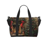 Borsa da viaggio a mano con stampa Merry Christmas con cerniera Weekender borsa da notte per donne uomini Carry On