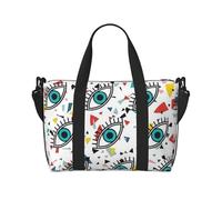 Borsa da viaggio a mano con stampa obliqua con occhi obliqui in poliestere, unisex, borsone da viaggio per la notte, nero, taglia unica, Nero, One Size