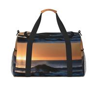 Borsa da viaggio a mano "Last Sun Rays of Over The Sea Waves", grande borsa per la spesa riutilizzabile, perfetta per attività all'aperto, sport, campeggio e generi alimentari, nero, Taglia unica