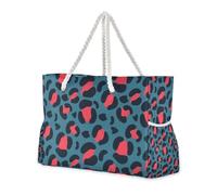 Borsa da viaggio a prova di sabbia con stampa leopardata rossa, grande borsa da spiaggia con tasche laterali