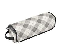 Borsa da viaggio a quadretti grigio chiaro beige con tappetino rimovibile resistente al calore, impermeabile, portatile, aperta, piatta, borsa da viaggio per ferri da stiro, piastra per