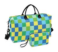Borsa da viaggio a scacchi tinta unita blu verde giallo borsa da viaggio per il fine settimana palestra sport Carry con cinghia regolabile per il viaggio 2 pezzi bulto de para Mujer