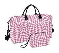 Borsa da viaggio a scacchiera intrecciata color pesca e bianca, borsa da viaggio per la notte, borsa da allenamento sportiva con borsa da toilette per palestra, grande capacità