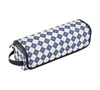 Borsa da viaggio a scacchiere blu navy con tappetino rimovibile resistente al calore, borsa organizer da viaggio per ferri da stiro, piastre e arricciacapelli, essenziale da viaggio per donne