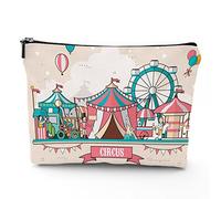 Borsa da viaggio a tema circo, trousse per cosmetici, paesaggi da circo, design piatto, borsa per il trucco in lino, ottimo regalo per viaggi, multicolore, 17,8 x 22,9 cm, Multicolor_20, Taglia unica,