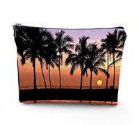 Borsa da viaggio a tema spiaggia, trousse per cosmetici, palme da spiaggia delle Maldive, borsa per il trucco in lino, ottimo regalo per viaggi, blu verde, 17,8 x 22,9 cm, Rosso Nero_27, Taglia unica,