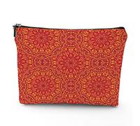 Borsa da viaggio a tema spiaggia, trousse per cosmetici, palme da spiaggia delle Maldive, borsa per il trucco in lino, ottimo regalo per viaggi, blu verde, 17,8 x 22,9 cm, Arancione Rosso_15, Taglia