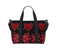 Borsa da viaggio a tracolla a forma di cuore con petali floreali stampati, adatta per brevi viaggi e allenamenti in palestra