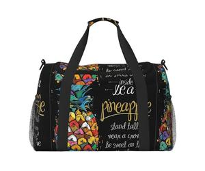 Borsa da viaggio a tracolla a tracolla leggera e impermeabile di grande capacità colorata con frutta e ananas, Nero , Taglia unica