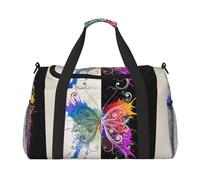 Borsa da viaggio a tracolla a tracolla leggera e impermeabile di grande capacità con motivo a farfalla colorata, Nero , Taglia unica