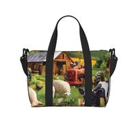 Borsa da viaggio a tracolla con animali della fattoria, 41 cm x 29 cm x 15 cm, borsa da viaggio per la notte, borsa tote unisex, Nero , Taglia unica