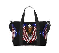 Borsa da viaggio a tracolla con aquila patriottica con bandiera degli Stati Uniti, 41 cm x 29 cm x 15 cm, borsa da viaggio per la notte, borsa tote unisex, Nero , Taglia unica