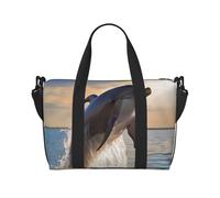 Borsa da viaggio a tracolla con gatti bianchi e neri - Borsa da viaggio impermeabile, borsa da palestra di grande capacità, Divertente Delfino Animale, Taglia unica