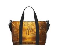 Borsa da viaggio a tracolla con geroglifici egiziani, 41 cm x 29 cm x 15 cm, borsa da viaggio con fondo per sedia, borsa da cabina, borsa per la notte, borsa tote unisex, Nero , Taglia unica