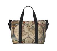 Borsa da viaggio a tracolla con mappa del mondo stampata retrò, adatta per brevi viaggi e allenamenti in palestra