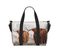 Borsa da viaggio a tracolla con mucca scozzese, 41 cm x 29 cm x 15 cm, borsa da viaggio con fondo per sedia, borsa da viaggio, borsa da viaggio, borsa da viaggio, borsa tote unisex, Nero , Taglia