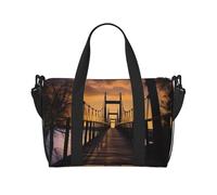 Borsa da viaggio a tracolla con renna natalizia, impermeabile, grande capacità, borsa da palestra, Ponte al crepuscolo, Taglia unica