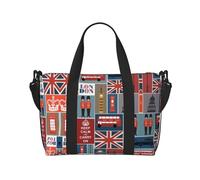 Borsa da viaggio a tracolla con simboli dell'Inghilterra, 41 cm x 29 cm x 15 cm, borsa da viaggio con fondo sedia, borsa da cabina, borsa per la notte, borsa tote unisex, Nero , Taglia unica