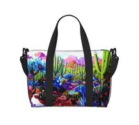 Borsa da viaggio a tracolla con stampa di cactus, animali tropicali, volpe, serpente, maiale, adatta per brevi viaggi e allenamenti in palestra