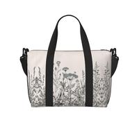 Borsa da viaggio a tracolla con stampa di erbe floreali e botanica, adatta per brevi viaggi e allenamenti in palestra